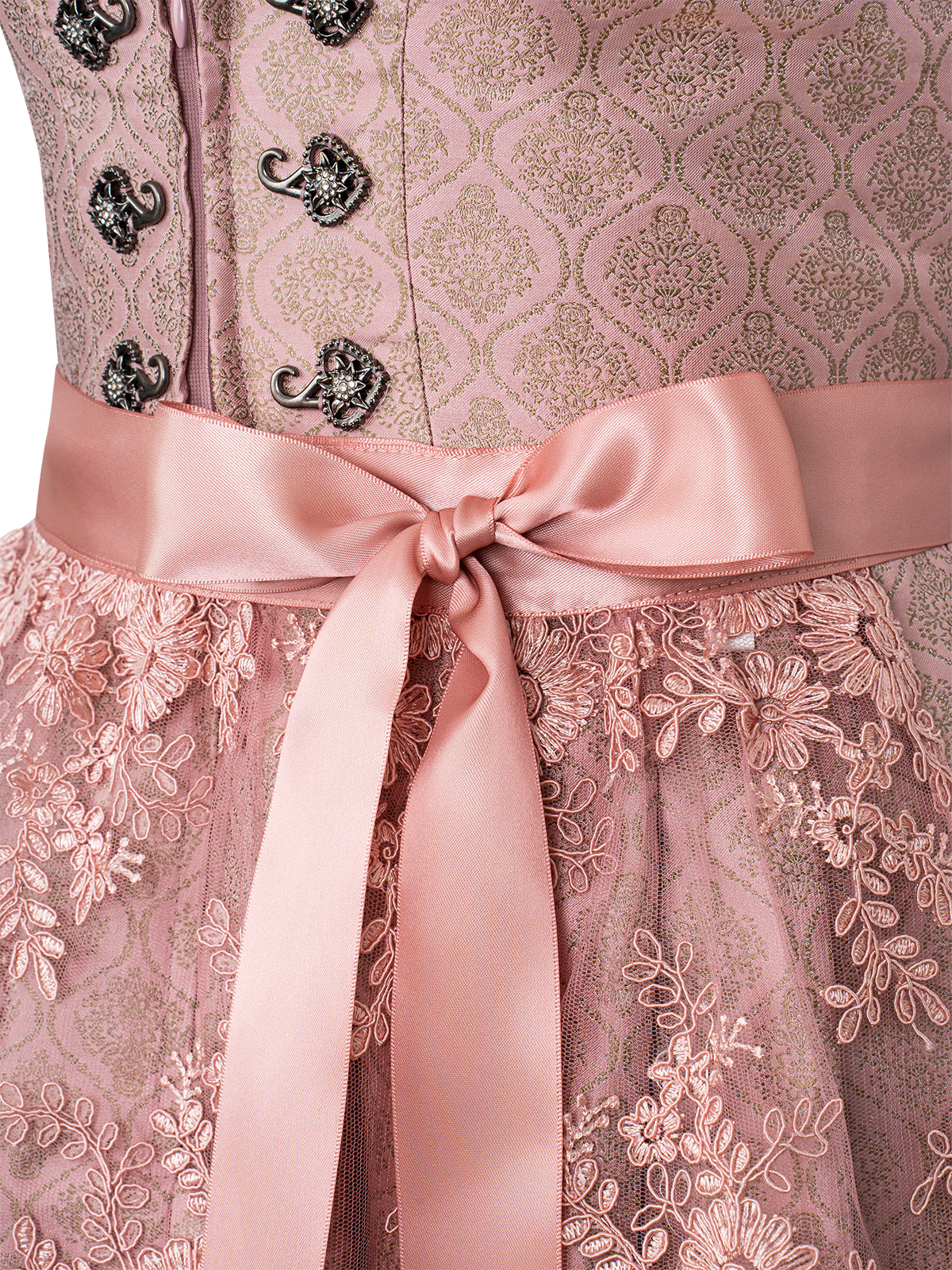 Rosa Herz-Ausschnitt Hakenverschluss Allover Muster Dirndl Adele